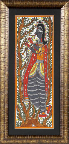Madhubani Painting Kirishna Playing Flute( Free Shipping Comes Unframed)
