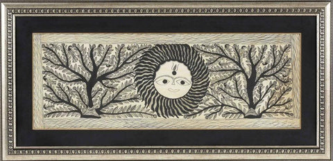 Madhubani Painting Sun Over Trees Of Life By Baua Devi
