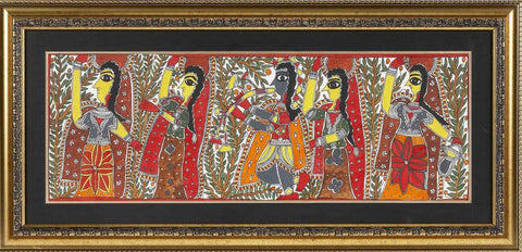 Madhubani Painting Krishna with Gopis By Baua Devi