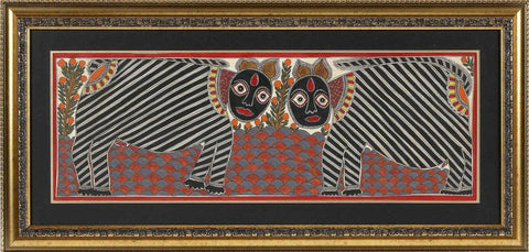 Madhubani Painting Cats Framed( 17inch x 36 inch) Free Shipping