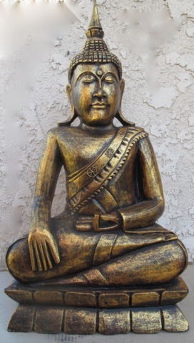 Tall Meditating Buddha Antique Finish With Pedestal WC023-GD - Turmeric Art