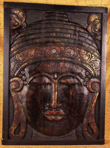 Wood Panel Buddha Face Big WP010 - Turmeric Art
