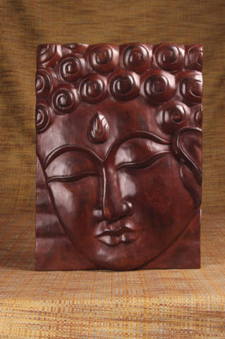 Moksha Wood Panel Brown Buddha Face Small Panel WP020 - Turmeric Art