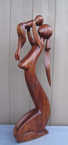 Mother And Child Wood Sculpture - Turmeric Art