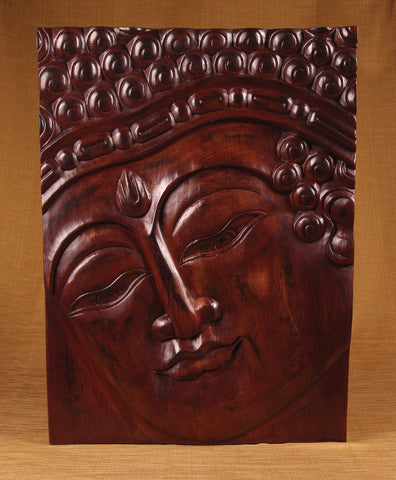 Moksha Wood Panel Buddha Face Panel in Brown WP015 - Turmeric Art
