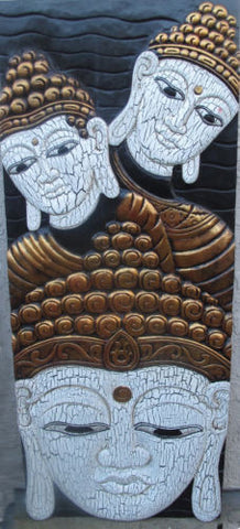 Buddha Three Head Vertical Panel I WP002-C - Turmeric Art