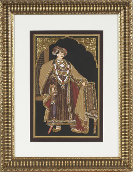 Gold Miniature Painting Of King & Queen Pair With Semi Precious Jewels