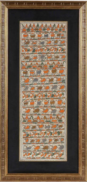 Madhubani Painting Exotic Animals Framed( 17inch x 36 inch) Free Shipping