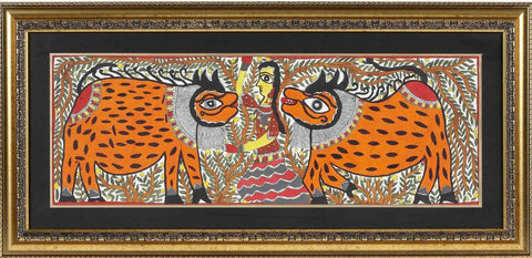 Madhubani Painting Lady With Tiger