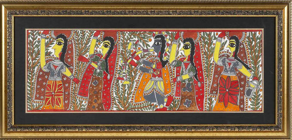Madhubani Painting Krishna with Gopis By Baua Devi