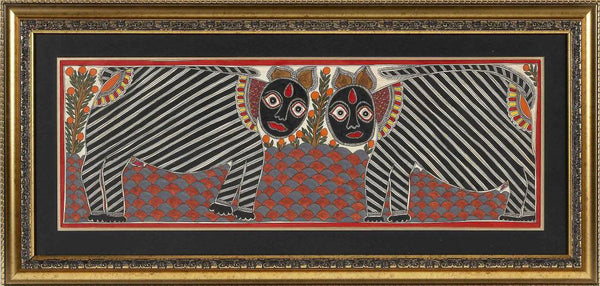 Madhubani Painting Cats Framed( 17inch x 36 inch) Free Shipping