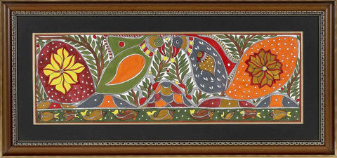 Madhubani Painting Peacocks Pair By Baua Devi