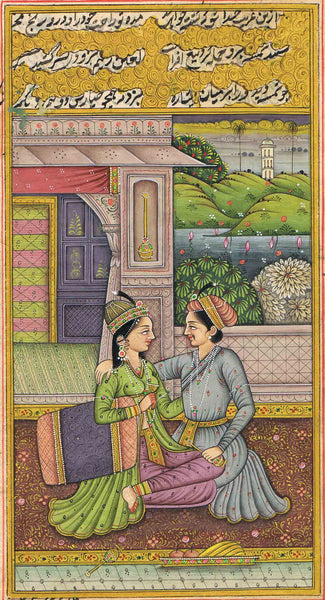 Kamasutra Painting On Antique Paper With Handwritten Script