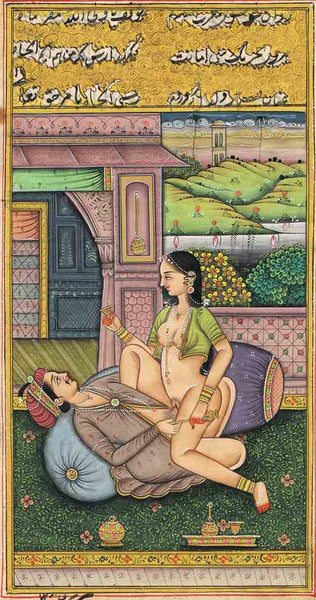 Kamasutra Painting  On Antique Paper With Handwritten Script