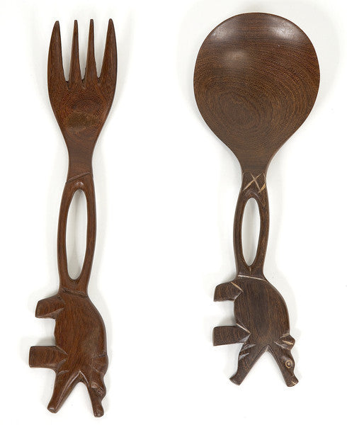 African Sculpture  Of Fork And Spoon AS00120 - Turmeric Art