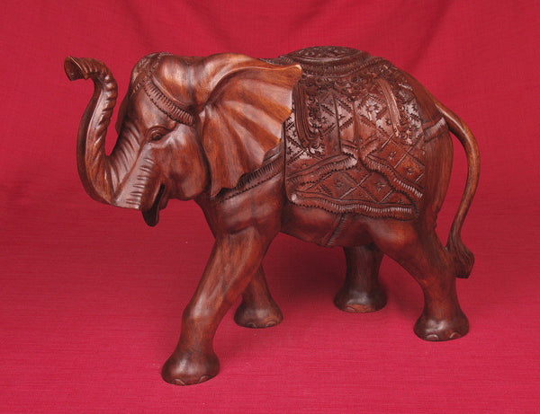 Carving Elephant in Teak MK018-H - Turmeric Art