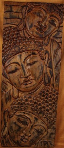 Buddha Three Head Vertical Panel I WP001-T - Turmeric Art
