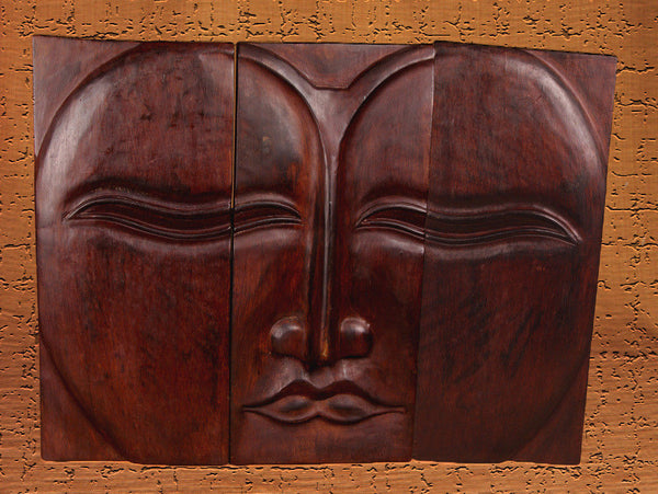Wood Panel Buddha Face Split WP022 - Turmeric Art