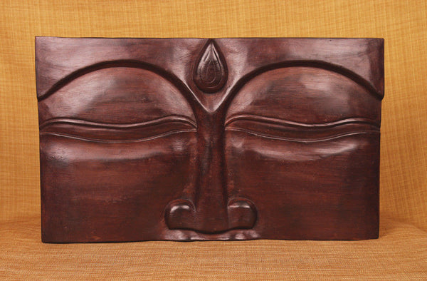 Moksha Wood Panel Buddha Face Large in Brown WP029 - Turmeric Art