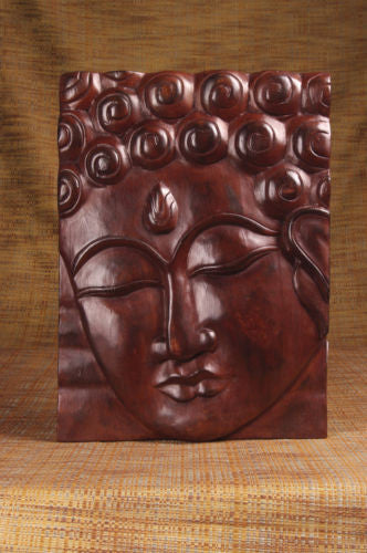 Moksha Wood Panel Brown Buddha Face Small Panel WP020 - Turmeric Art