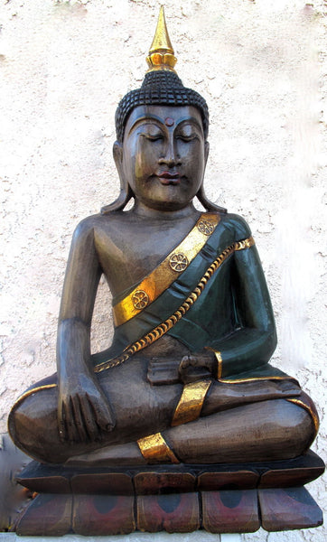 Tall Buddha Antique Finish With Pedestal WC023-GR - Turmeric Art