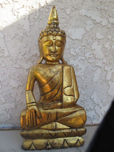 Wood Carving Buddha Antique Finish With Pedestal WC023-G - Turmeric Art