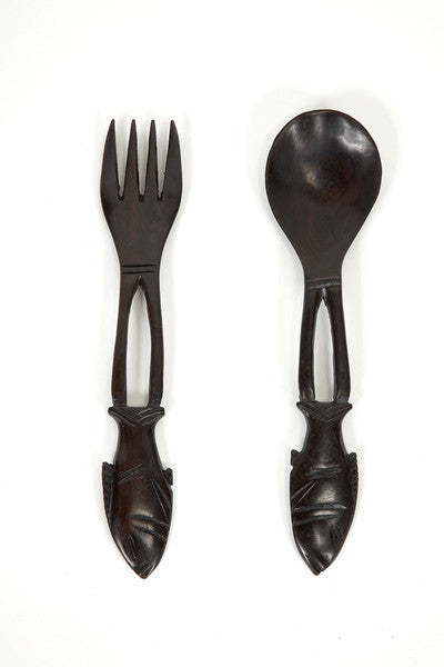 African Sculpture  Of Fork And Spoon AS00121 - Turmeric Art